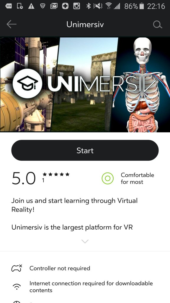 Unimersiv listing Oculus Store